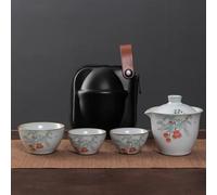 set da tè cinese, tazza da tè in ceramica cinese, Ruyao Kuaike Tazza In Ceramica Una Pentola Tre Tazze Montato Su Auto All'aperto Disegnato A Mano Semplice Borsa Portatile Da Viaggio Kung Fu Set da Tè