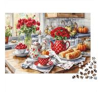 Set da tè "Cozy Kitchen Tea" da 1000 pezzi con rose rosse, gioco educativo per adulti, decorazione per la casa, difficile e stimolante, regalo di compleanno. 70x50cm/1000pcs