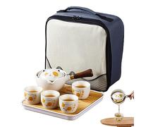 Set da tè da viaggio 7 pezzi/set tè cinese portatile in ceramica con gatti carini con teiera e infusore con rotazione a 360°, 4 tazze, vassoio in bambù e borsa per il trasporto per il compleanno d