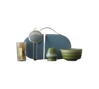 Set da tè da viaggio all'aperto Set da viaggio for Matcha 5 pezzi, design compatto e portatile, ciotola in gres, frusta a 100 punte, kit for for cerimonia del tè all'aperto(Green)