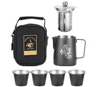Set da tè da viaggio con , set da tè in acciaio , borsa da viaggio, set da tè Kung Fu, set portatile per cerimonia del tè per escursioni, campeggio, escursionismo, viaggi