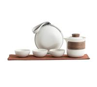 Set da tè da viaggio in ceramica fatto a mano - 1 teiera e 3 tazze, kit portatile for uso esterno e aziendale(C SET)