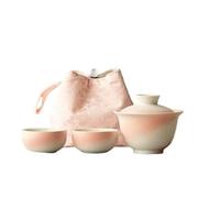 Set da tè da viaggio in ceramica per una persona singola, tazza Kuaike, una pentola, due tazze, set da tè Kung Fu per la casa da donna (rosa)