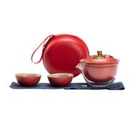 Set Da Tè Da Viaggio Portatile In Ceramica, Simpatica Teiera Arancione | Il design compatto e impilabile consente alla teiera e alle tazze di annidarsi ordinatamente all'interno della borsa