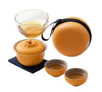 Set Da Tè Da Viaggio Portatile In Ceramica, Simpatica Teiera Arancione | Il design compatto e impilabile consente alla teiera e alle tazze di annidarsi ordinatamente all'interno della borsa
