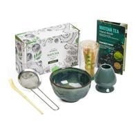 Set da tè giapponese Matcha da 5, set con frusta a 100 denti, supporto per frusta, paletta tradizionale, setaccio da tè e ciotola in ceramica per Matcha (ciotola irregolare
