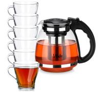 Set da tè in borosilicato con colino, 1,5 l + 6 bicchieri da 250 ml, 7 pezzi