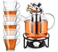 Set da tè in borosilicato con filtro da tè e scaldavivande, 1,2 l, 8 pezzi