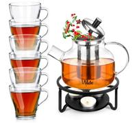 Set da tè in borosilicato con filtro da tè e scaldavivande, 850 ml, 8 pezzi
