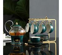 Set da tè in Ceramica Europea per 6 Persone, Set da caffè in Porcellana con Supporto in Metallo, 1 scalda teiera in Vetro, Set da 21 Tazze da caffè Espresso, re
