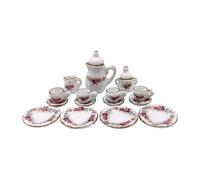 Set da tè in ceramica per 1/12 casa delle bambole in miniatura, rose | Servizio da tè multi pezzo per collezionisti e scene di esposizione