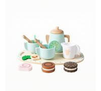 Set da Tè in Legno per Bambini con Teiera Tazze Vassoio Accessori Elementi Floreali E Foglie Stampate per Imitare il Servizio E Condividere Adatto a Gioco in Casa Feste Regali , color to 1