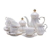 Set da tè in Porcellana fine, Set da tè pomeridiano in Ceramica Creativa in Stile Europeo, Set da 21 Tazze e piattini, cucchiaini da tè, con teiera, zuccheriera e brocca