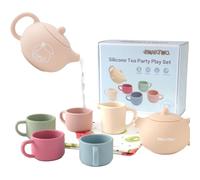 Set da Tè in Silicone per Bambini 1 2 3 4 Anni Gioco di Ruolo Cucina | Materiale Silicone Sicuro e Morbido Set Teiera e Tazze Gioco Imitativo Idea Regalo Compleanno e Natale Bimbi Bimbe