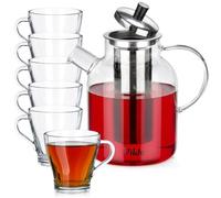 Set da tè in vetro con filtro da tè, 1,5 l + 6 bicchieri da 250 ml, 7 pezzi
