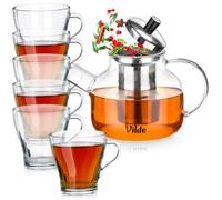 Set da tè in vetro con filtro da tè, 850 ml + 6 bicchieri da 250 ml, 7 pezzi