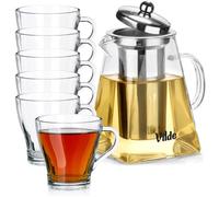 Set da tè in vetro con filtro da tè, 920 ml + 6 bicchieri da 250 ml, 7 pezzi