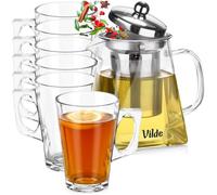 Set da tè in vetro con filtro da tè da 490 ml + 6 bicchieri da 255 ml, 7 pezzi