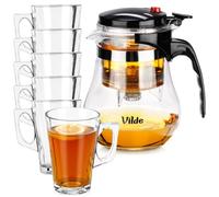 Set da tè in vetro con filtro di scarico, 1,15 l + 6 bicchieri da 255 ml, 7 pezzi