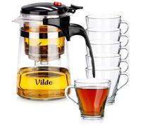 Set da tè in vetro con filtro di scarico, 600 ml + 6 bicchieri da 250 ml, 7 pezzi
