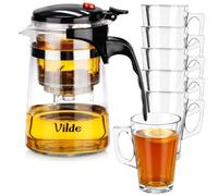 Set da tè in vetro con filtro di scarico, 600 ml + 6 bicchieri da 255 ml, 7 pezzi