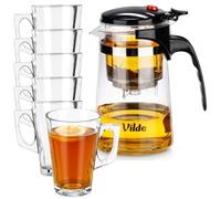 Set da tè in vetro con filtro di scarico, 680 ml + 6 bicchieri da 255 ml, 7 pezzi