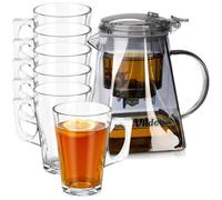 Set da tè in vetro con filtro di scarico, 730 ml + 6 bicchieri da 255 ml, 7 pezzi
