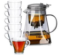 Set da tè in vetro con filtro di scarico, 880 ml + 6 bicchieri da 250 ml, 7 pezzi