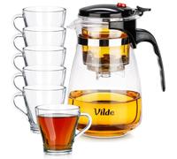 Set da tè in vetro con filtro di scarico, 960 ml + 6 bicchieri da 250 ml, 7 pezzi