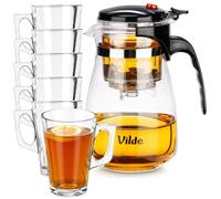 Set da tè in vetro con filtro di scarico, 960 ml + 6 bicchieri da 255 ml, 7 pezzi