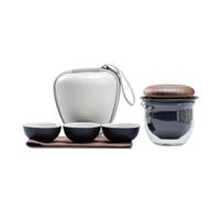 Set da tè Kung Fu Retro Quick Cup - 1 teiera e 3 tazze, kit portatile con borsa for campeggio e attrezzatura for la preparazione del tè(B One Pot Three Cups)