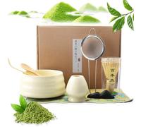Set da Tè Matcha 8 Pezzi, Accessori per la Cerimonia del Tè in Stile Dinastia Song con Ciotola, Frullino di Bambù, Supporto - Ceramica e Bambù (Giallo beige)