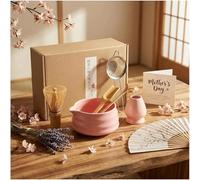 Set da tè matcha rosa, 6 pezzi, set di fruste per matcha rosa, accessorio per cerimonia matcha, supporto per frusta, ciotola per matcha, frusta per matcha, paletta in bambù, setaccio, ciotola in