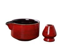 Set da tè Matcha Set Di 2 Ciotole In Ceramica For Matcha Con Beccuccio Versatore, Porta Frusta Riutilizzabile For Il Tè, Ciotola For Verde Fatta A Mano(Red)