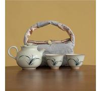 Set Da Tè Per Adulti 1 Pentola 2 Tazze Di Tè Per Fare Il Borsa Da Campeggio Portatile Teiera E Tazza Giapponese Set Kit Retrò Disegnato A Mano Con Orchidea Set Da Tè Portatili(B)