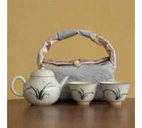 Set Da Tè Per Adulti 1 Pentola 2 Tazze Di Tè Per Fare Il Borsa Da Campeggio Portatile Teiera E Tazza Giapponese Set Kit Retrò Disegnato A Mano Con Orchidea Set Da Tè Portatili(A)