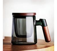 Set Da Tè Per Adulti 400ml Noce Manico Legno Coperchio Filtro Tazza Tè Vetro Separazione Acqua Profumata Ufficio Fiore Set Da Tè Portatili(B)