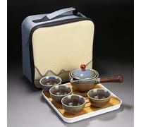 Set Da Tè Per Adulti Fiore Portatile Squisito Cinese Gongfu Kung Fu Set Tè Teiera In Ceramica In Legno Maniglia Laterale Pentola Tazza Articoli Attrezzature Set Da Tè Portatili(B1)