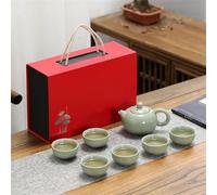 Set Da Tè Per Adulti Regalo Aziendale Creativo Set Ceramica Tè Geyao Ru Forno Una Pentola Sei Tazze Con Confezione Mano Set Da Tè Portatili(A)