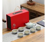 Set Da Tè Per Adulti Regalo Aziendale Creativo Set Ceramica Tè Geyao Ru Forno Una Pentola Sei Tazze Con Confezione Mano Set Da Tè Portatili(B)