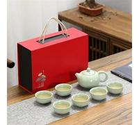 Set Da Tè Per Adulti Regalo Aziendale Creativo Set Ceramica Tè Geyao Ru Forno Una Pentola Sei Tazze Con Confezione Mano Set Da Tè Portatili(C)