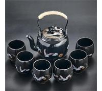 Set Da Tè Per Adulti Servizio Da Tè Regalo Per Ufficio A Casa Set 7 Pezzi In Ceramica Stile Teiera Smaltata Nera Con Colino Tazza Semplice Set Da Tè Portatili(Type-C)