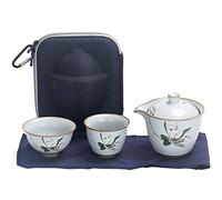 set da tè per adulti, Set da tè da viaggio in ceramica cinese Servizio da tè in porcellana bianca con borsa da viaggio 1 teiera 2 tazze da tè e 1 canovaccio