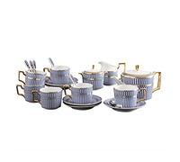 set da tè per adulti, Set da tè in porcellana da 15 pezzi Set di tazze da caffè e piattino, servizio da tè a strisce blu con teiera, zuccheriera, brocca for panna, cucchiai