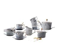 set da tè per adulti, Set da tè in porcellana da 21 pezzi for adulti con motivo in marmo, cuspide e piattini da caffè, servizio da tè for adulti con zuccheriera, brocca for il latte, cucchiai(Grey)