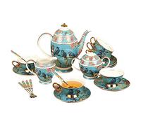 set da tè per adulti, Set da tè in porcellana Set di tazze da caffè in ceramica con zuccheriera, barattolo di latte e cucchiai Servizio da tè nuziale con fiori vintage e uccelli