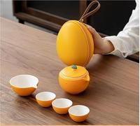 Set Da Tè Per Adulti Set Da Tè Kung Fu Squisito E Carino Limone Kuai Ke Cup Viaggio All'aperto Portatile Una Pentola Tre Tazze In Ceramica Set Da Tè Portatili