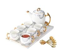 set da tè per adulti, Set da tè pomeridiano Set da tè for adulti Set da tè con teiera Set tazze da caffè Set da caffè in porcellana bianca con cucchiai, vassoio da portata