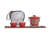 Set Da Tè Per Adulti Set Tè Kung Portatile Viaggio Ceramica Tazza Per Ospiti Veloce Persona Singola Una Pentola Due Tazze Ciotole Per Antiscottatura Vetro Set Da Tè Portatili(China Red)