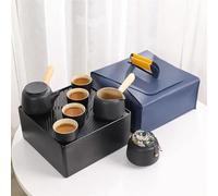 Set Da Tè Per Adulti Set Tè Kungfu Portatile Giapponese Viaggio Creativo Con Manico Laterale Ceramica Teiera Per Stoccaggio Aperto Piatto Forniture Esterni Set Da Tè Portatili(Black)
